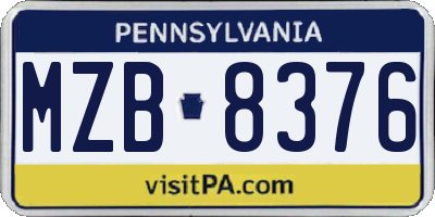 PA license plate MZB8376