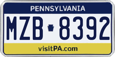 PA license plate MZB8392