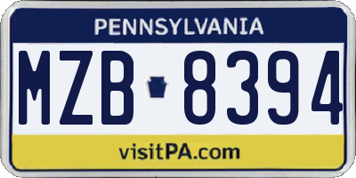 PA license plate MZB8394