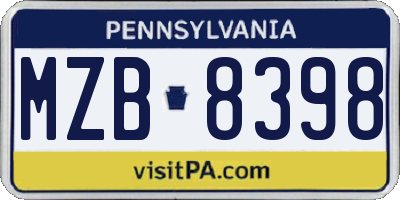 PA license plate MZB8398