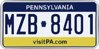 PA license plate MZB8401