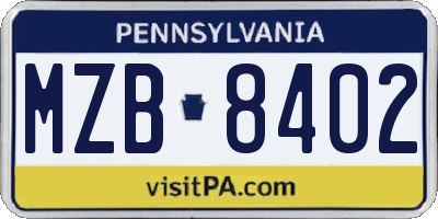 PA license plate MZB8402