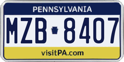 PA license plate MZB8407