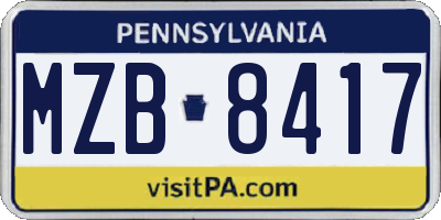 PA license plate MZB8417
