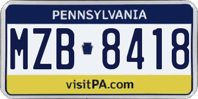 PA license plate MZB8418