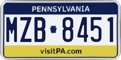 PA license plate MZB8451