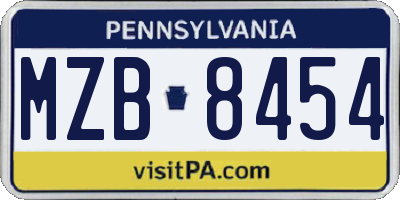PA license plate MZB8454