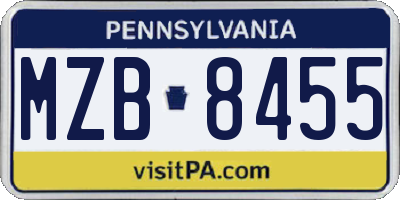 PA license plate MZB8455