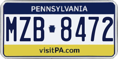 PA license plate MZB8472