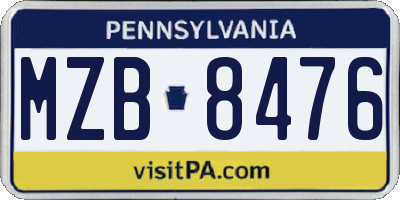 PA license plate MZB8476