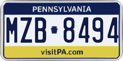 PA license plate MZB8494