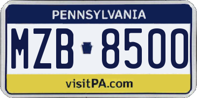 PA license plate MZB8500