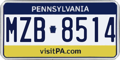 PA license plate MZB8514