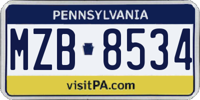 PA license plate MZB8534