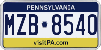 PA license plate MZB8540