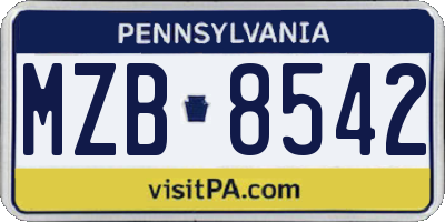 PA license plate MZB8542
