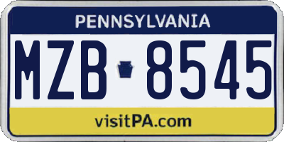 PA license plate MZB8545