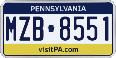 PA license plate MZB8551