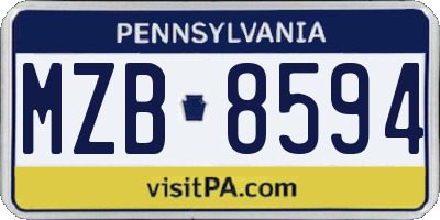 PA license plate MZB8594