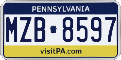 PA license plate MZB8597