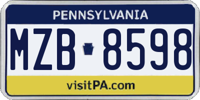 PA license plate MZB8598