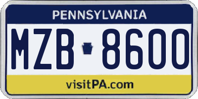 PA license plate MZB8600