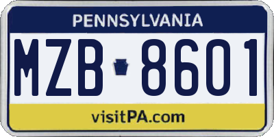 PA license plate MZB8601
