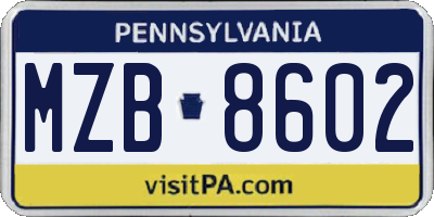 PA license plate MZB8602