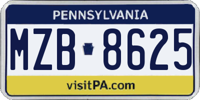 PA license plate MZB8625