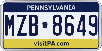 PA license plate MZB8649