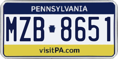 PA license plate MZB8651