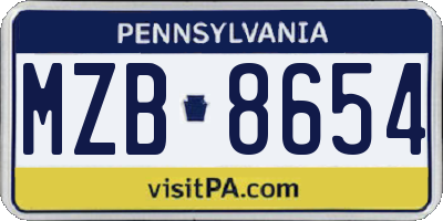 PA license plate MZB8654