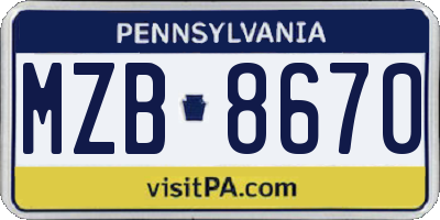 PA license plate MZB8670