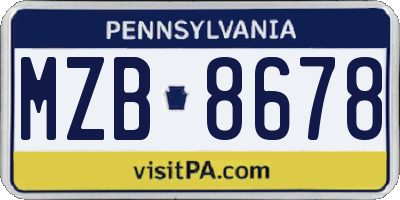 PA license plate MZB8678