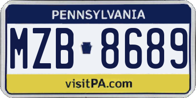 PA license plate MZB8689