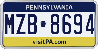 PA license plate MZB8694