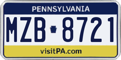 PA license plate MZB8721