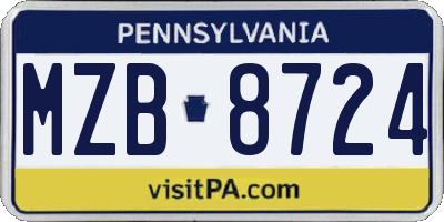 PA license plate MZB8724