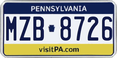 PA license plate MZB8726
