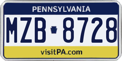 PA license plate MZB8728