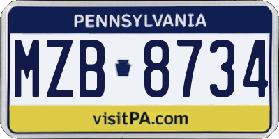 PA license plate MZB8734