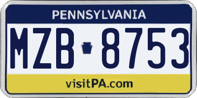 PA license plate MZB8753