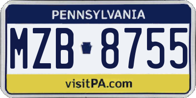 PA license plate MZB8755