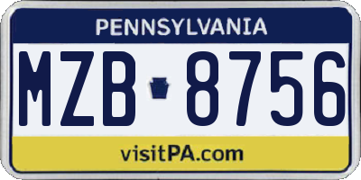 PA license plate MZB8756