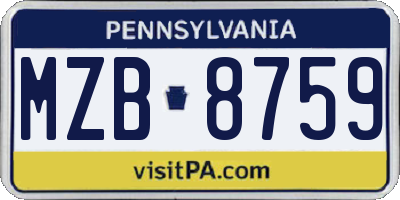 PA license plate MZB8759