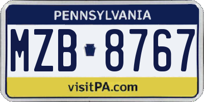 PA license plate MZB8767