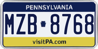 PA license plate MZB8768