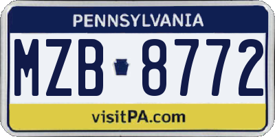 PA license plate MZB8772