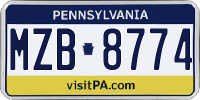 PA license plate MZB8774