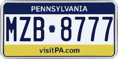 PA license plate MZB8777